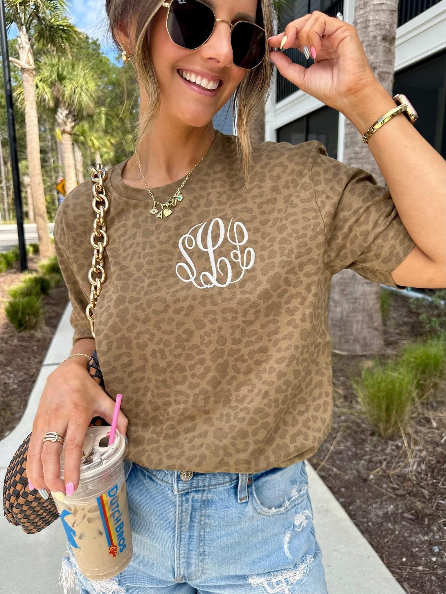Leopard monogram tee